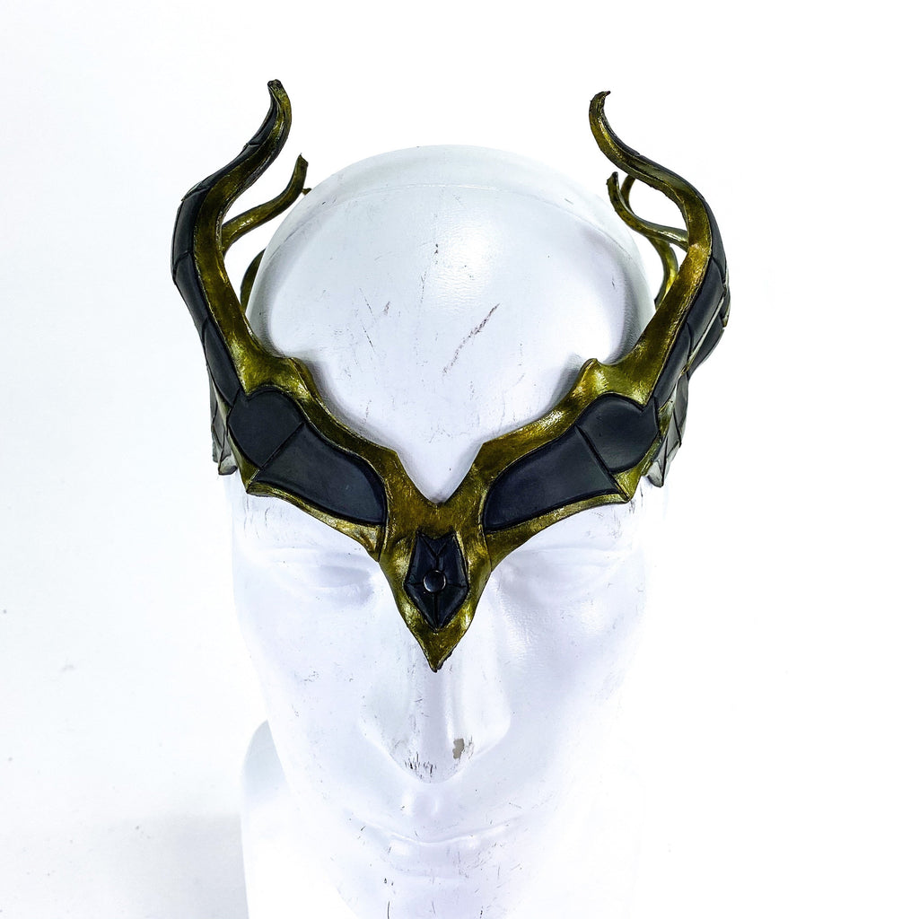 Masquerade Crown of Handmade Genuine Leather in Green and Black by Rockwell Masks