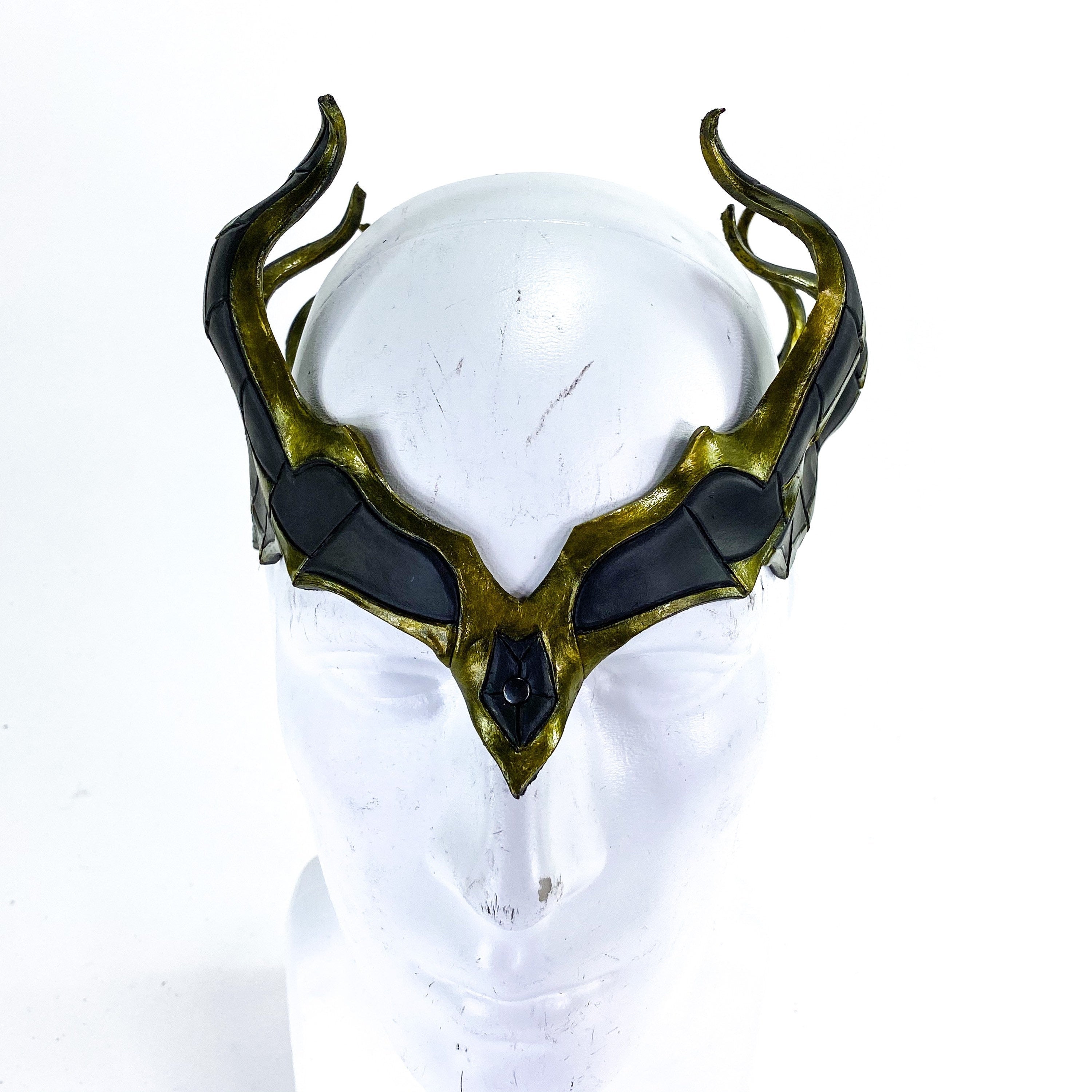 Masquerade Crown of Handmade Genuine Leather in Green and Black by Rockwell Masks