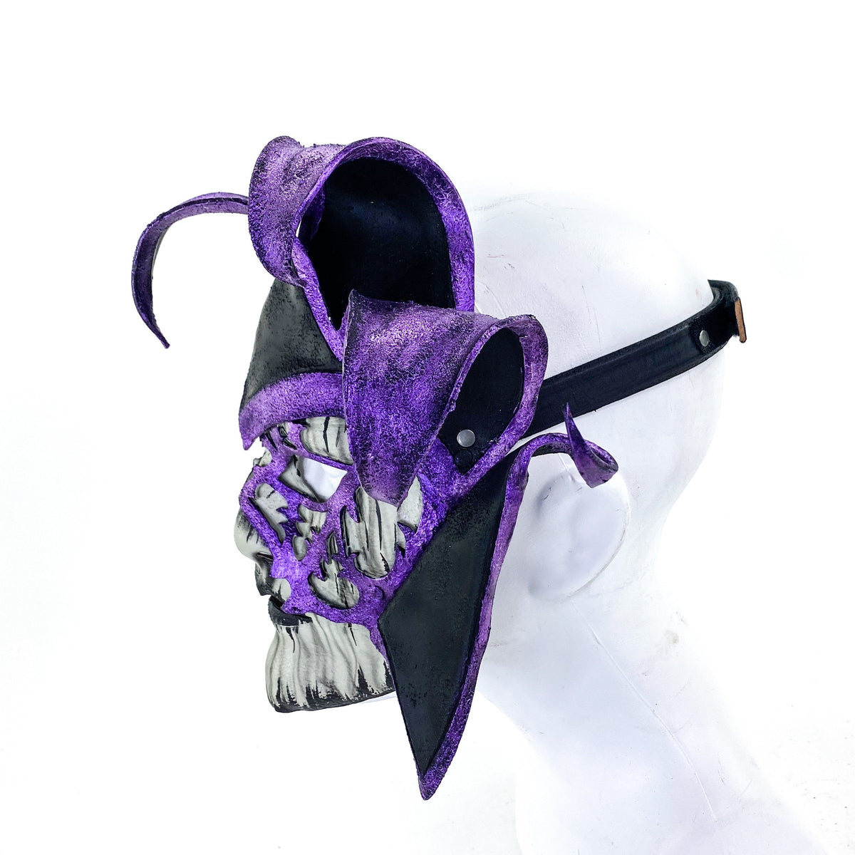 Venetian inspired Jester Mask in Purple and Black - Wearable or Wall Art - Handmade Genuine Leather by Rockwell Masks