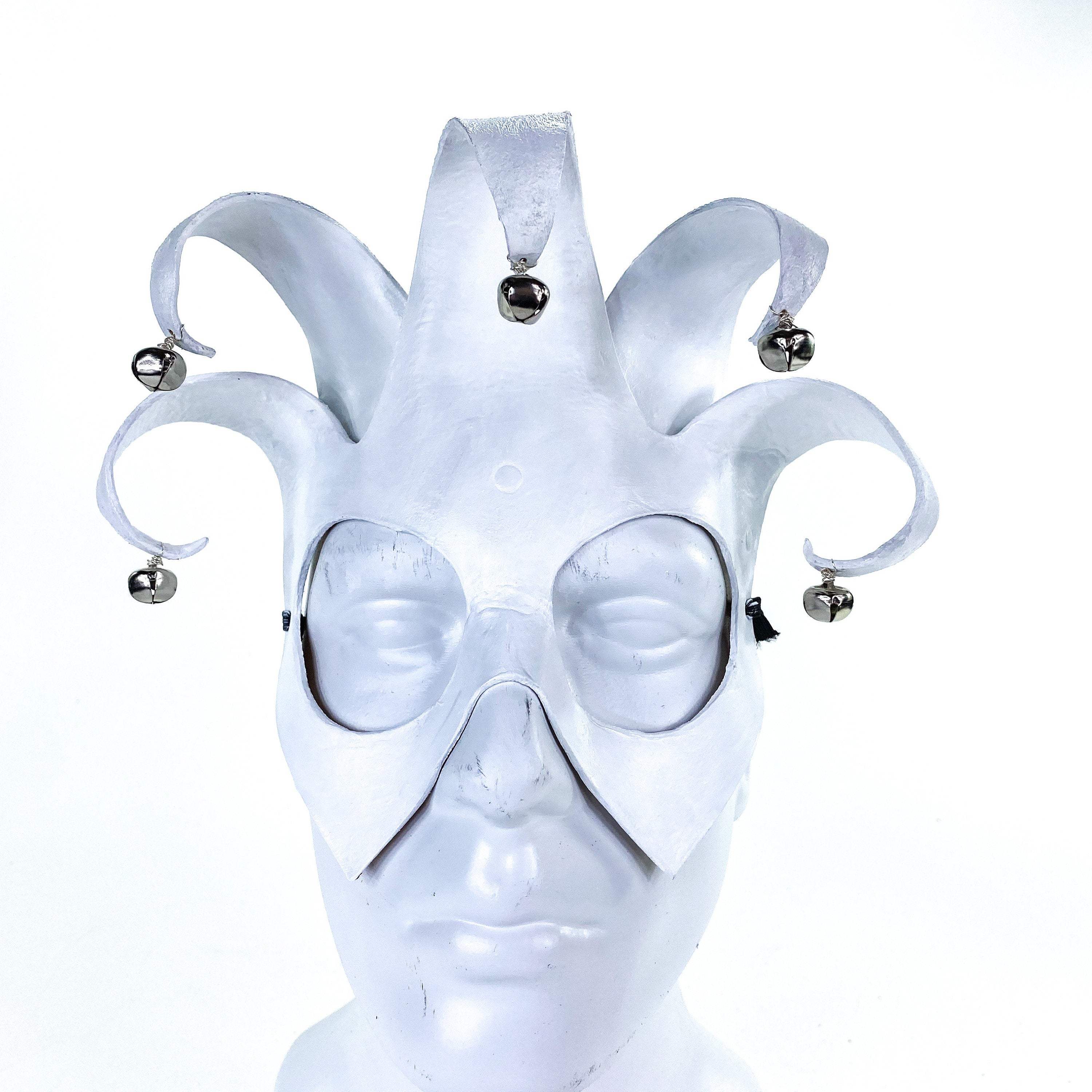Handmade Genuine Leather Five Point Minimalist Jester Mask in White by Rockwell Masks