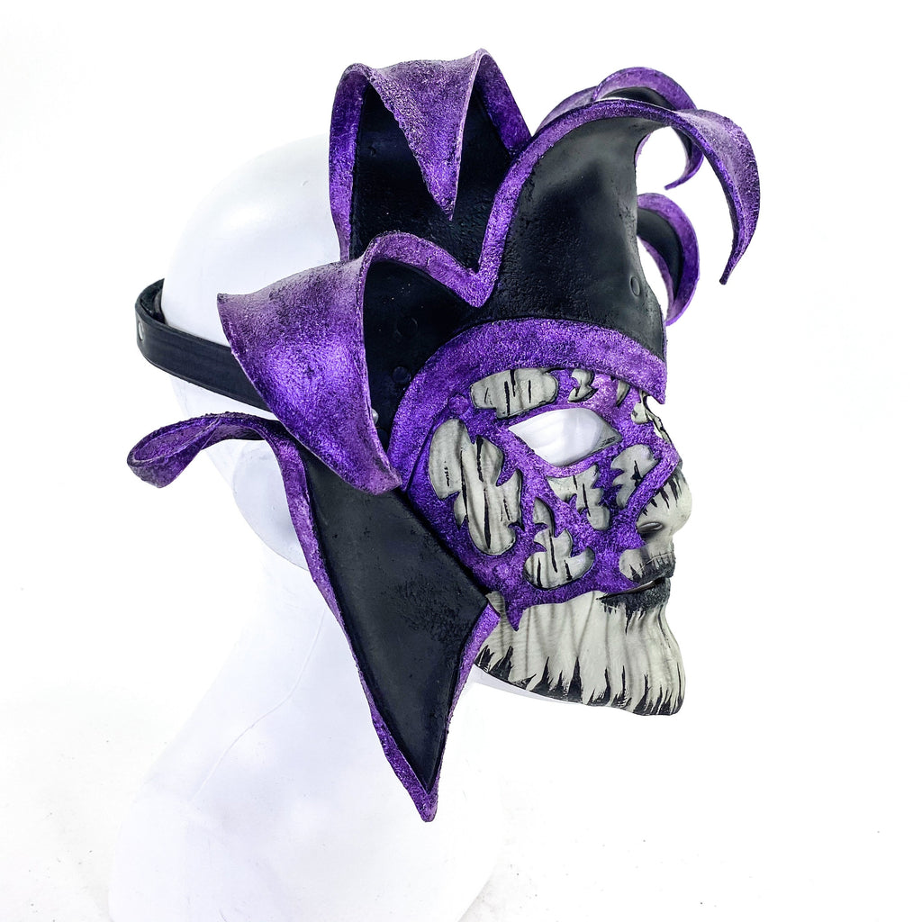 Venetian inspired Jester Mask in Purple and Black - Wearable or Wall Art - Handmade Genuine Leather by Rockwell Masks