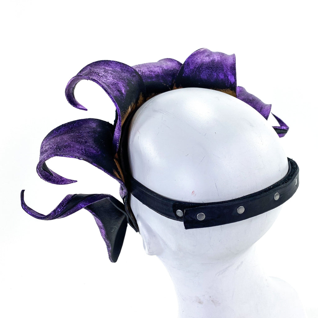 Venetian inspired Jester Mask in Purple and Black - Wearable or Wall Art - Handmade Genuine Leather by Rockwell Masks