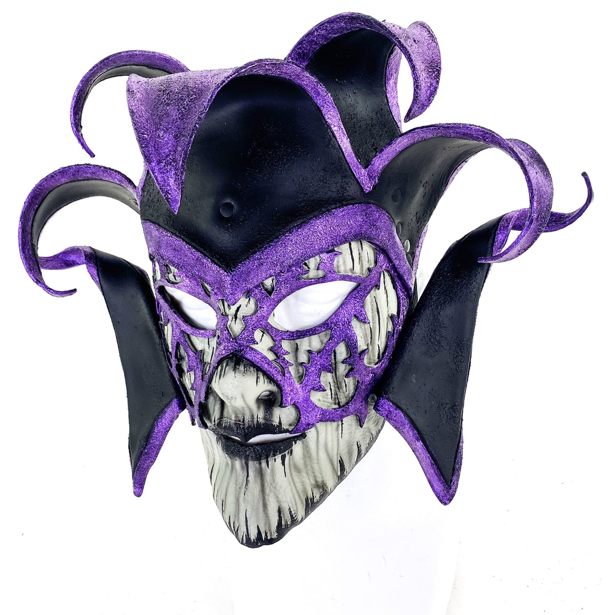 Venetian inspired Jester Mask in Purple and Black - Wearable or Wall Art - Handmade Genuine Leather by Rockwell Masks