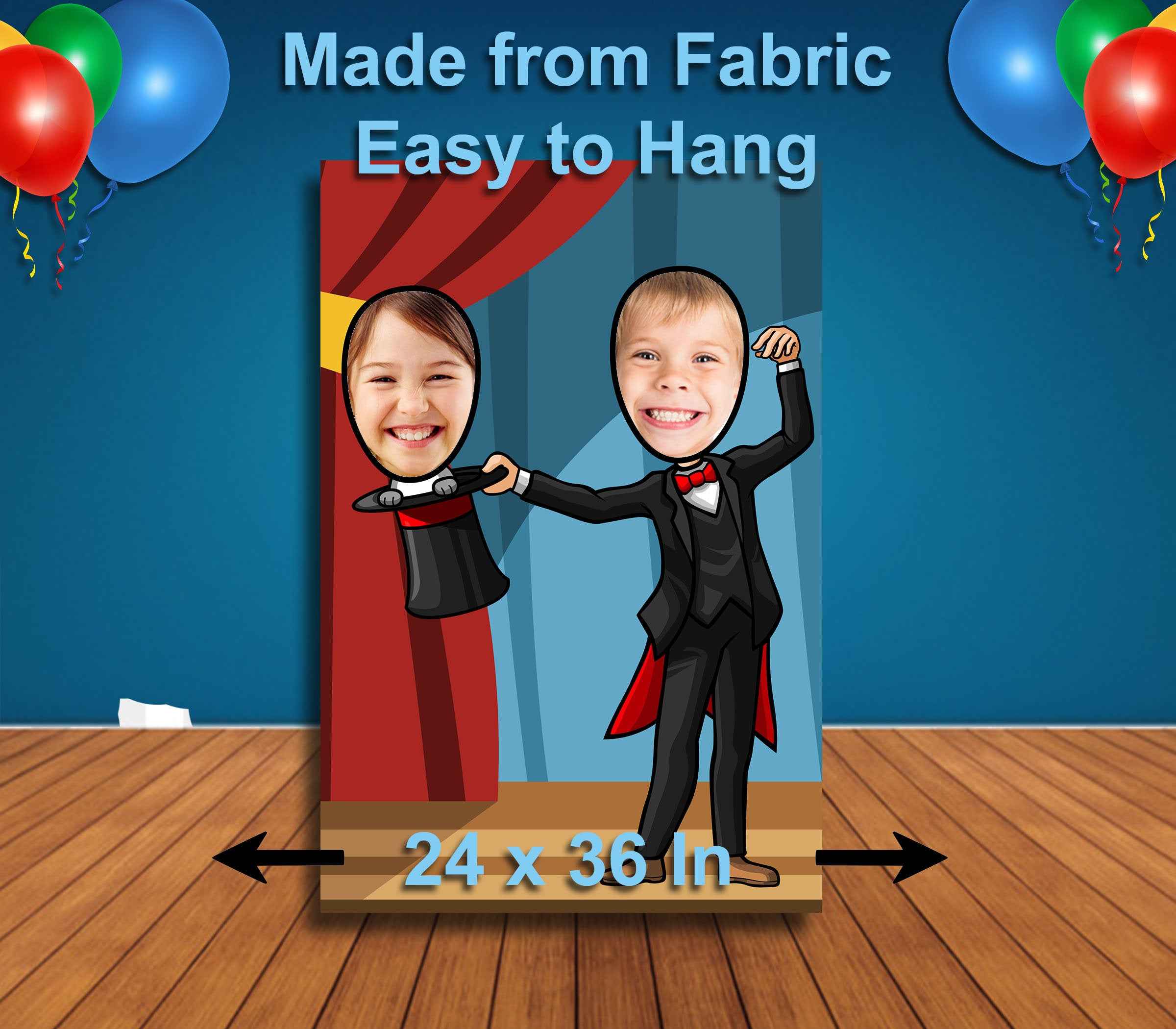 Magicians, Magic Show, Hole in Face Cutout Banner, 24x36" Standee, DIY Party Selfie Props