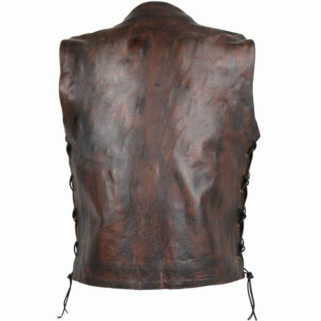 Brown Distressed Biker Leather Vest Handcrafted by Ox and Bulls - Premium Quality and Unique Style - Big Tim's Magic Emporium