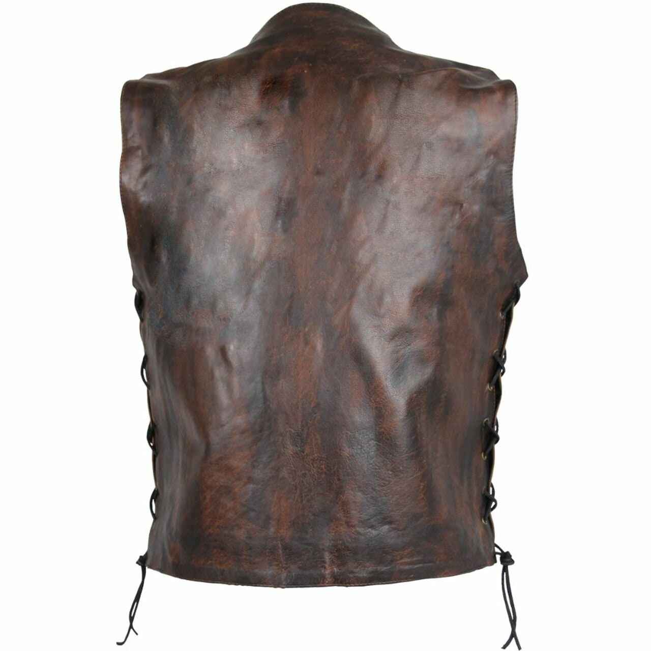 Brown Distressed Biker Leather Vest Handcrafted by Ox and Bulls - Premium Quality and Unique Style - Big Tim's Magic Emporium