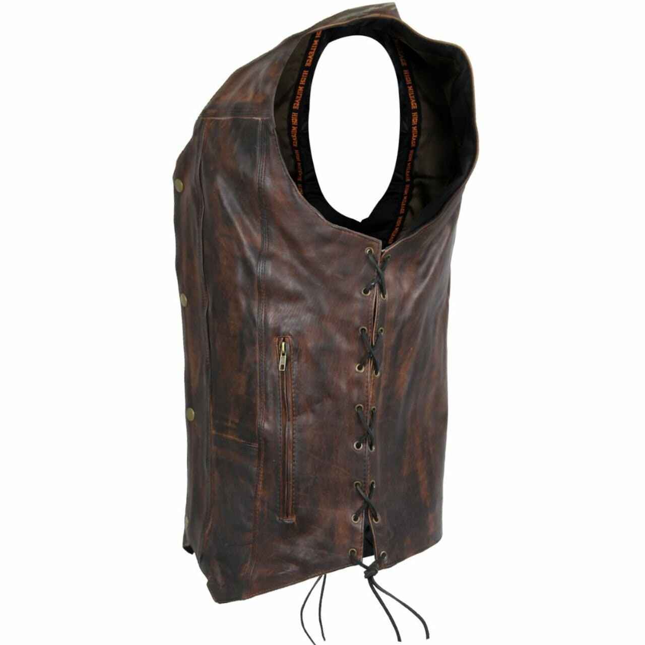 Brown Distressed Biker Leather Vest Handcrafted by Ox and Bulls - Premium Quality and Unique Style - Big Tim's Magic Emporium