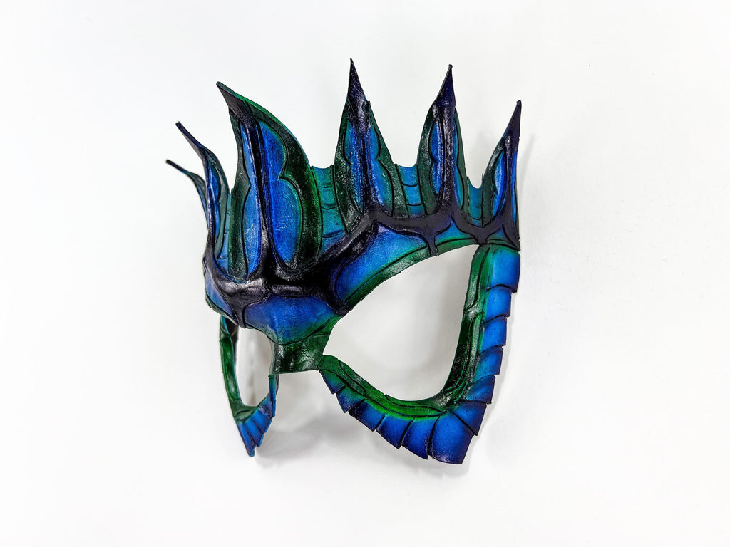 Masquerade Crown Mask of Handmade Genuine Leather in blue by Rockwell Masks