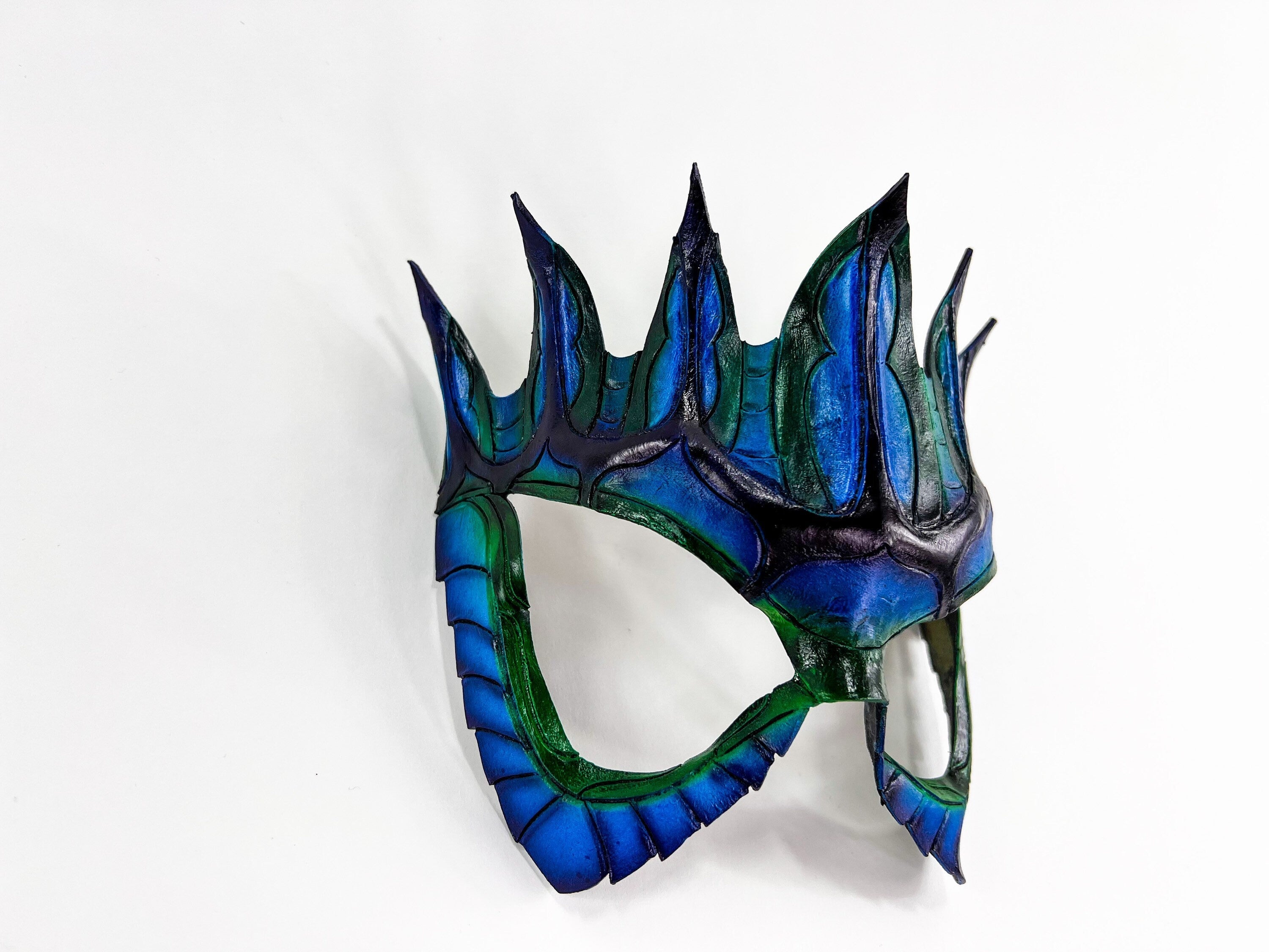 Masquerade Crown Mask of Handmade Genuine Leather in blue by Rockwell Masks