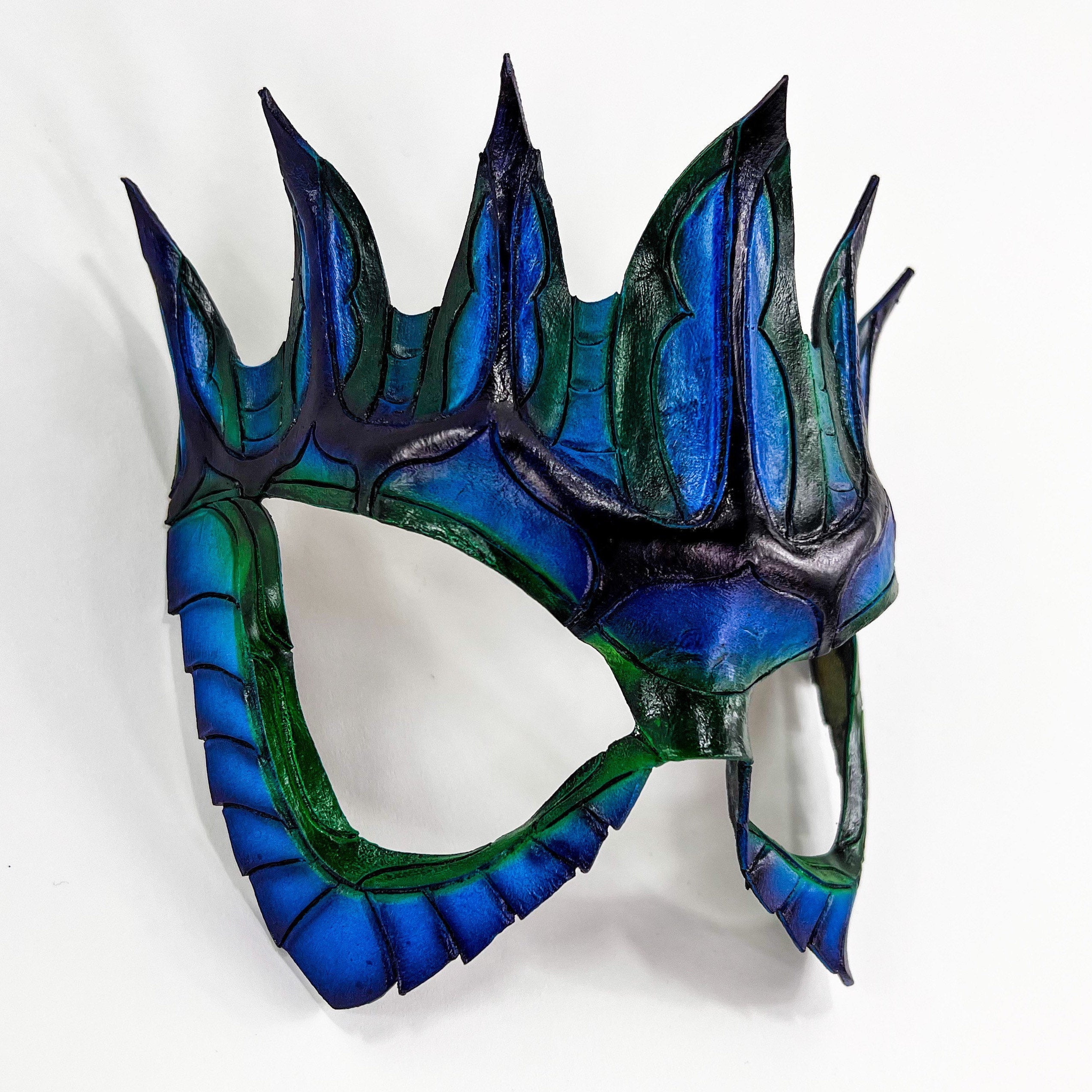 Masquerade Crown Mask of Handmade Genuine Leather in blue by Rockwell Masks