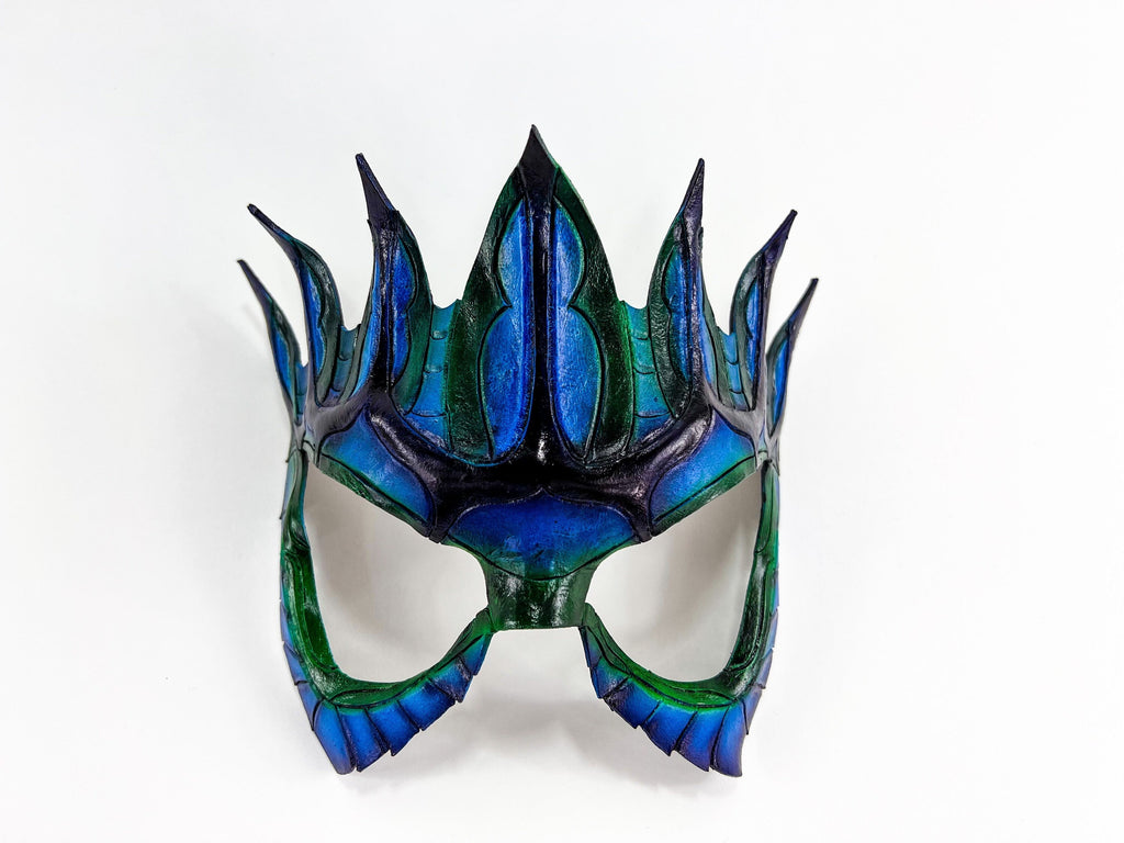 Masquerade Crown Mask of Handmade Genuine Leather in blue by Rockwell Masks