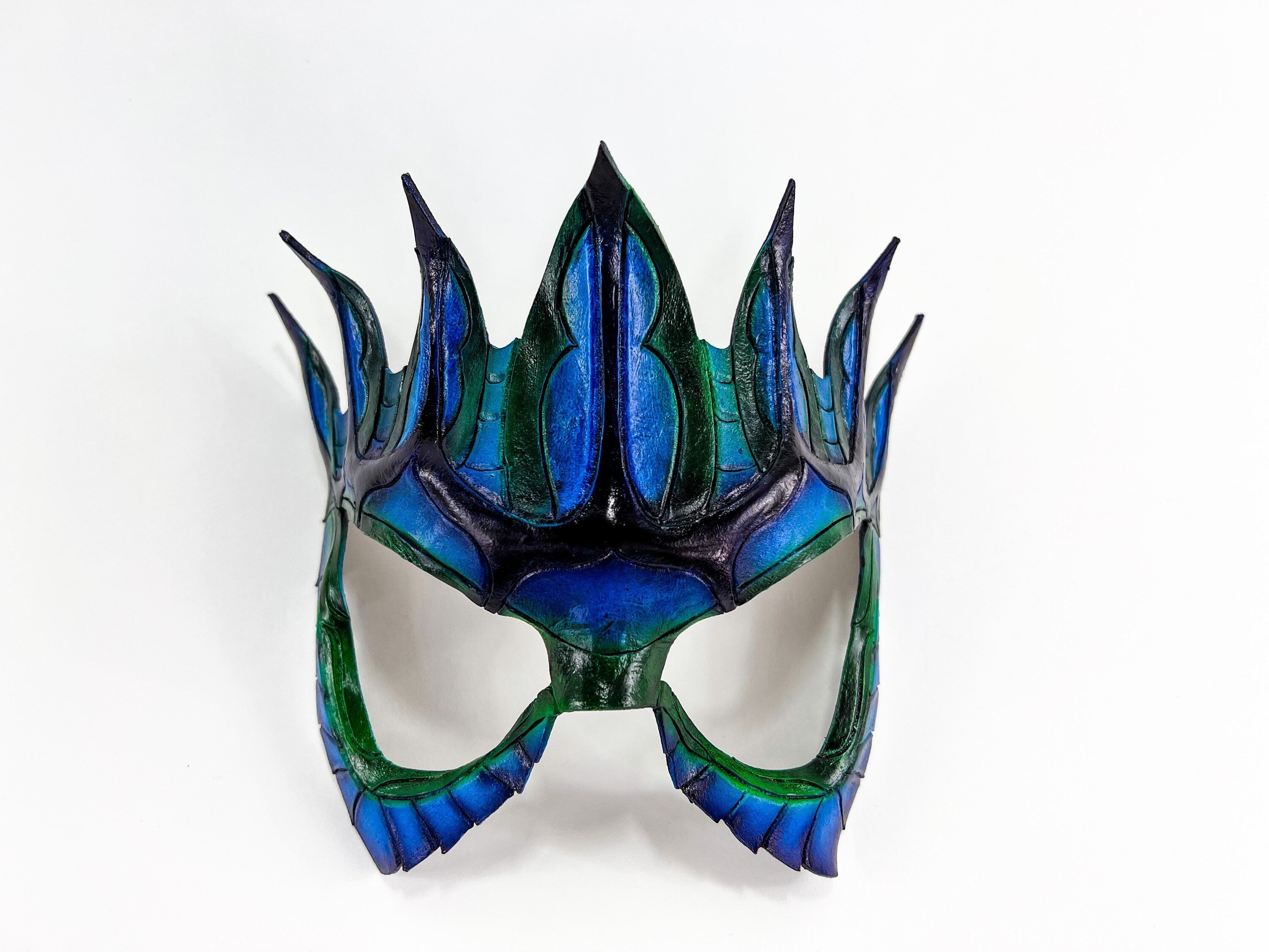 Masquerade Crown Mask of Handmade Genuine Leather in blue by Rockwell Masks