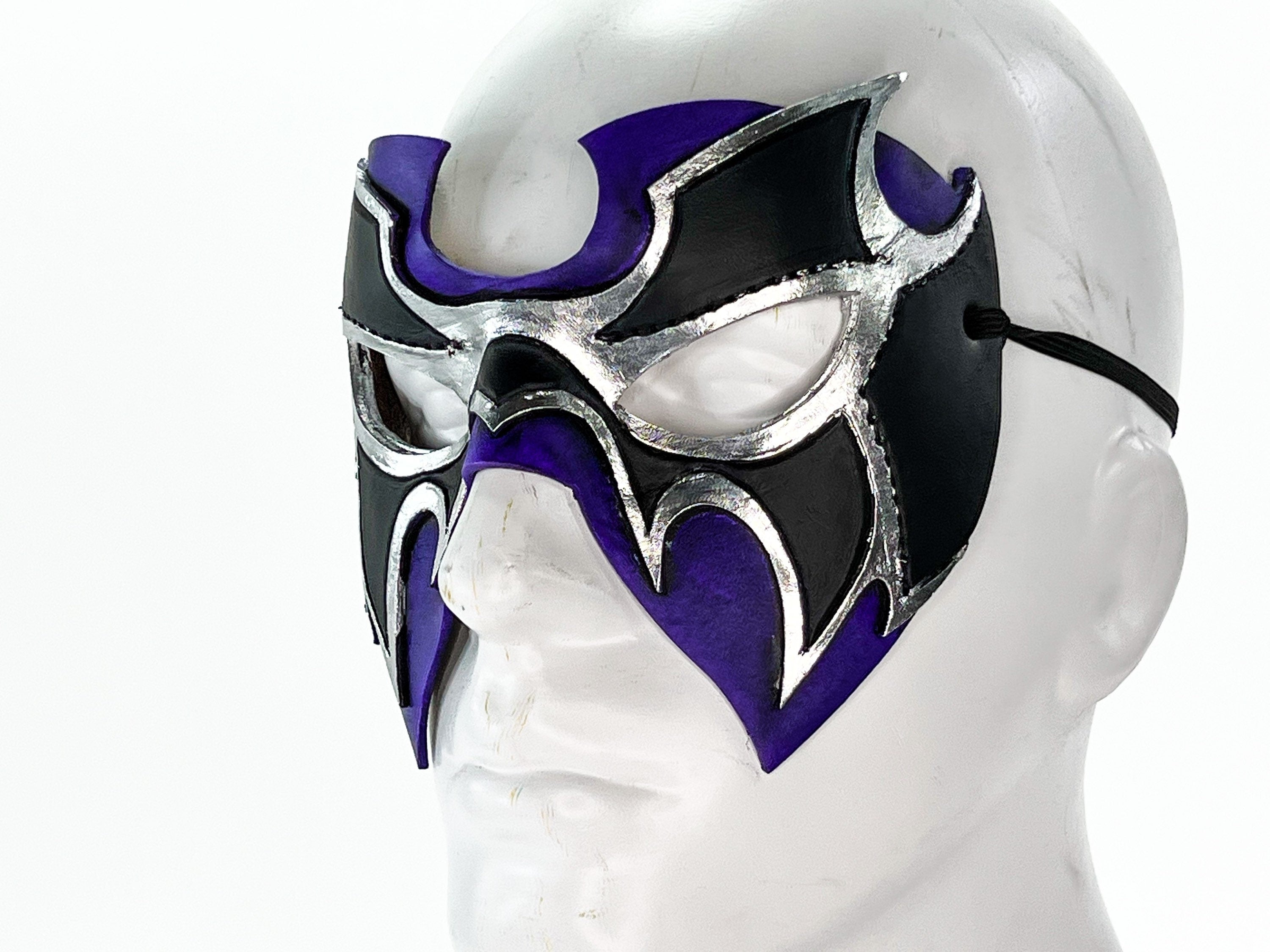 Super Hero Wrestling Mask Handmade Genuine Leather Mask in Purple and Silver by Rockwell Masks