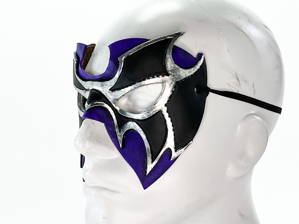 Super Hero Wrestling Mask Handmade Genuine Leather Mask in Purple and Silver by Rockwell Masks