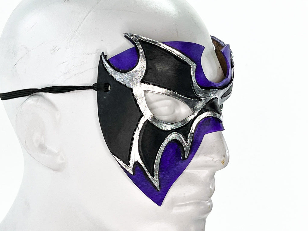 Super Hero Wrestling Mask Handmade Genuine Leather Mask in Purple and Silver by Rockwell Masks