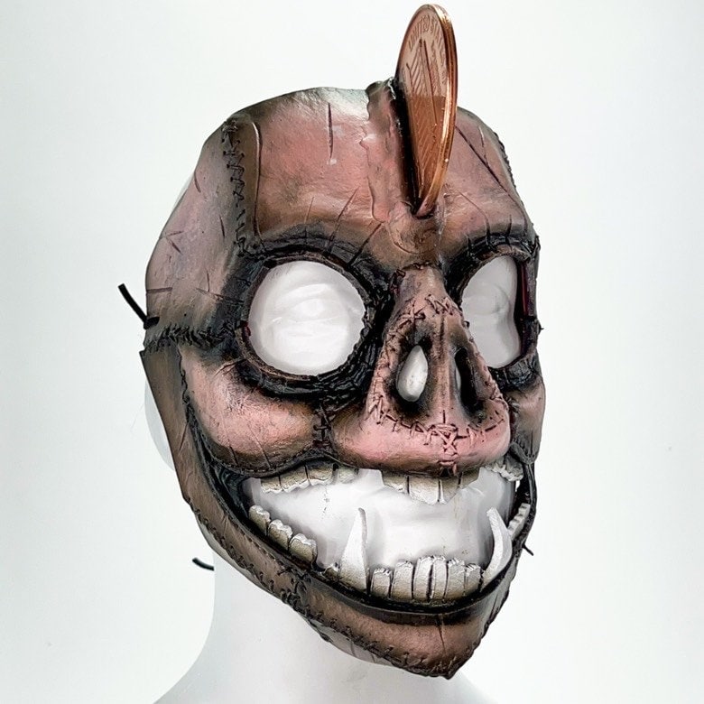 Demented Piggy Bank - Genuine Leather Mask - Real Copper Penny - Handmade Full Face Cover for Halloween or Performance Costume by Rockwell Masks