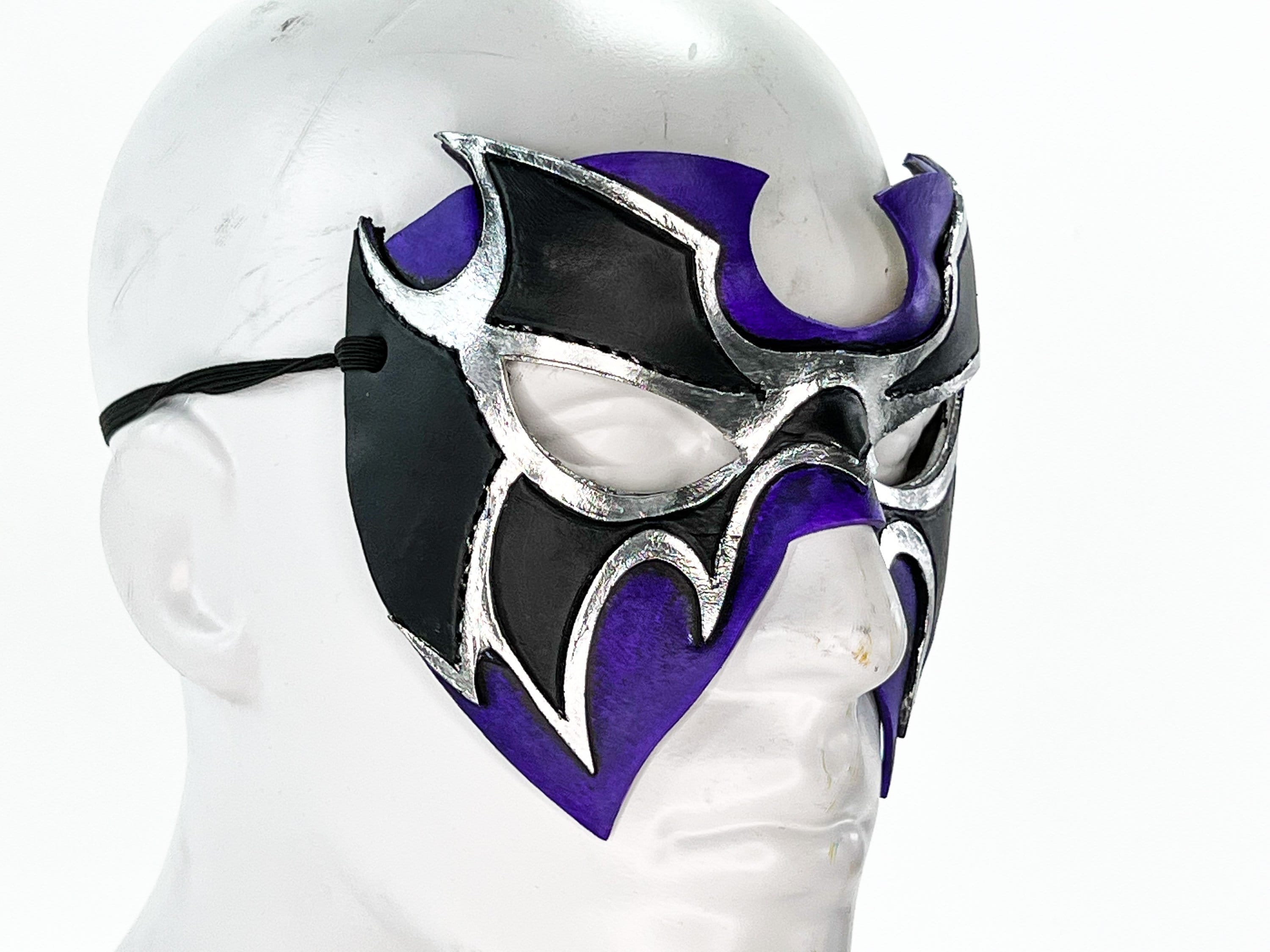 Super Hero Wrestling Mask Handmade Genuine Leather Mask in Purple and Silver by Rockwell Masks