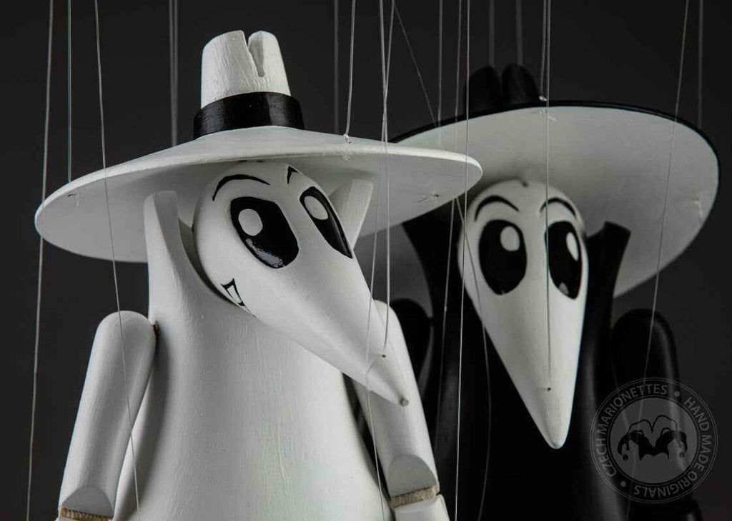 Spy vs Spy - wooden hand-carved comics marionettes