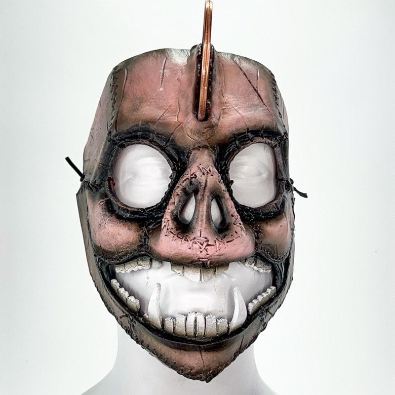 Demented Piggy Bank - Genuine Leather Mask - Real Copper Penny - Handmade Full Face Cover for Halloween or Performance Costume by Rockwell Masks