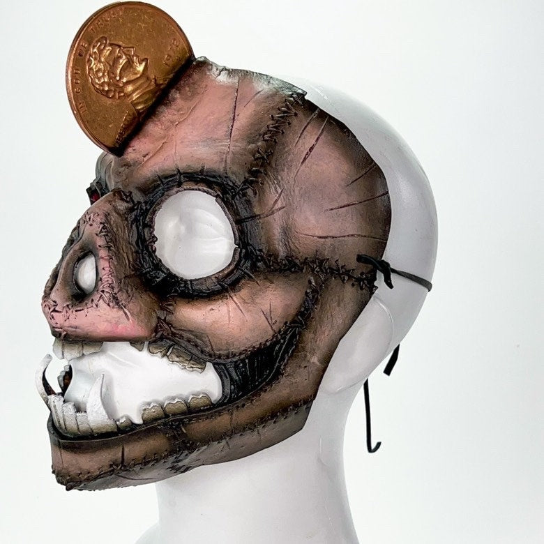 Demented Piggy Bank - Genuine Leather Mask - Real Copper Penny - Handmade Full Face Cover for Halloween or Performance Costume by Rockwell Masks