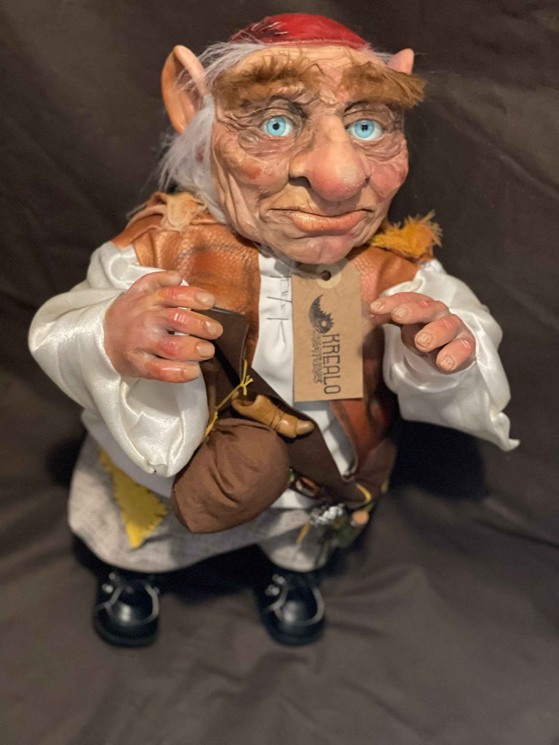 Handmade Hoggle (about 38 cm) Polymer clay creature, OOAK, made in Italy