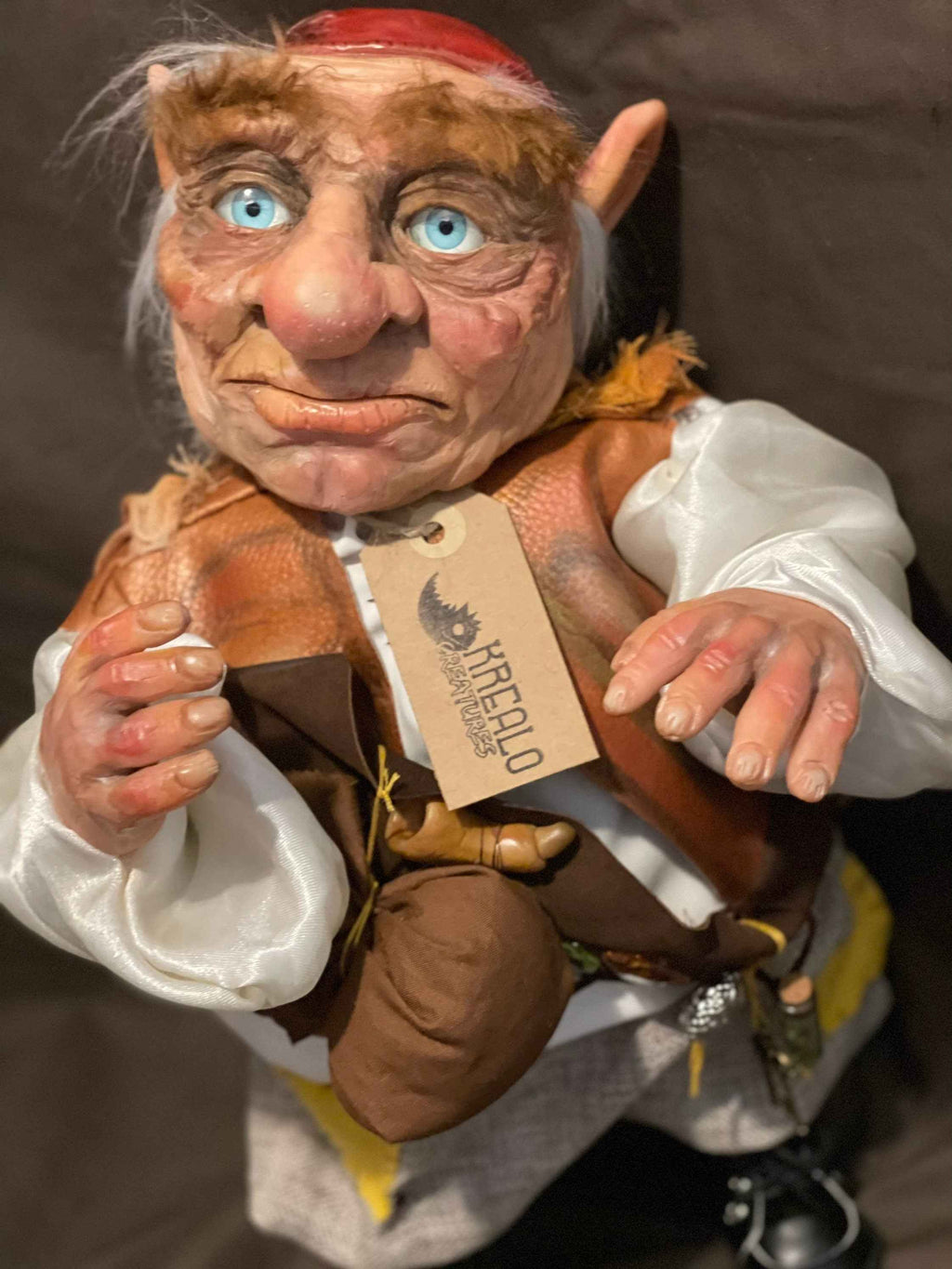 Handmade Hoggle (about 38 cm) Polymer clay creature, OOAK, made in Italy