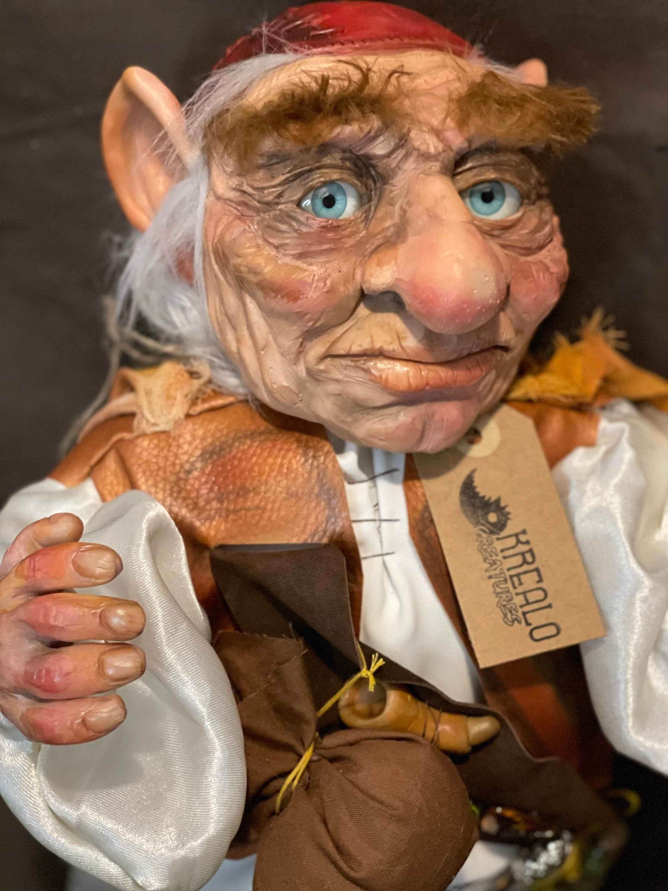 Handmade Hoggle (about 38 cm) Polymer clay creature, OOAK, made in Italy