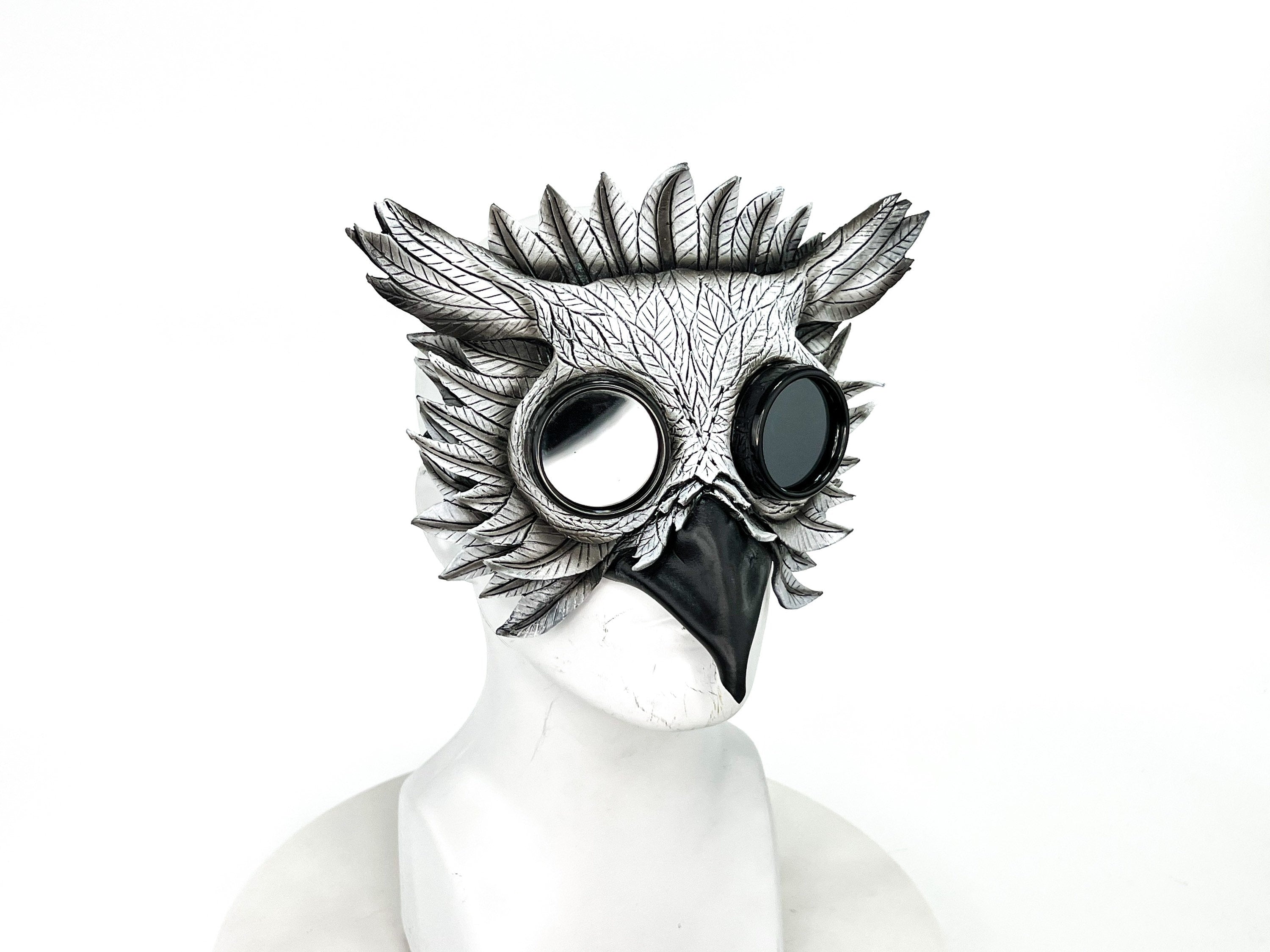 White Horned Owl Goggles Handmade Genuine Leather Mask by Rockwell Masks