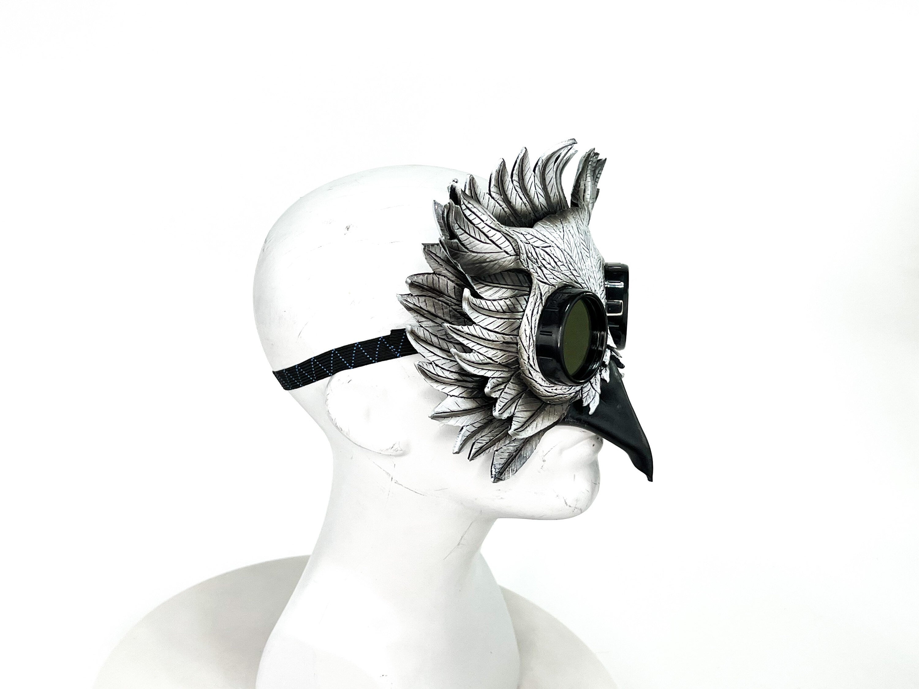 White Horned Owl Goggles Handmade Genuine Leather Mask by Rockwell Masks