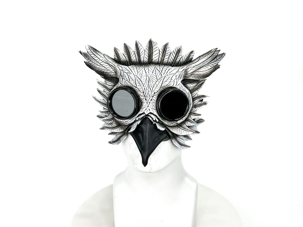 White Horned Owl Goggles Handmade Genuine Leather Mask by Rockwell Masks