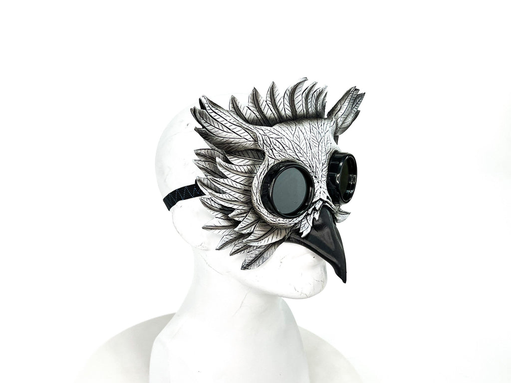 White Horned Owl Goggles Handmade Genuine Leather Mask by Rockwell Masks