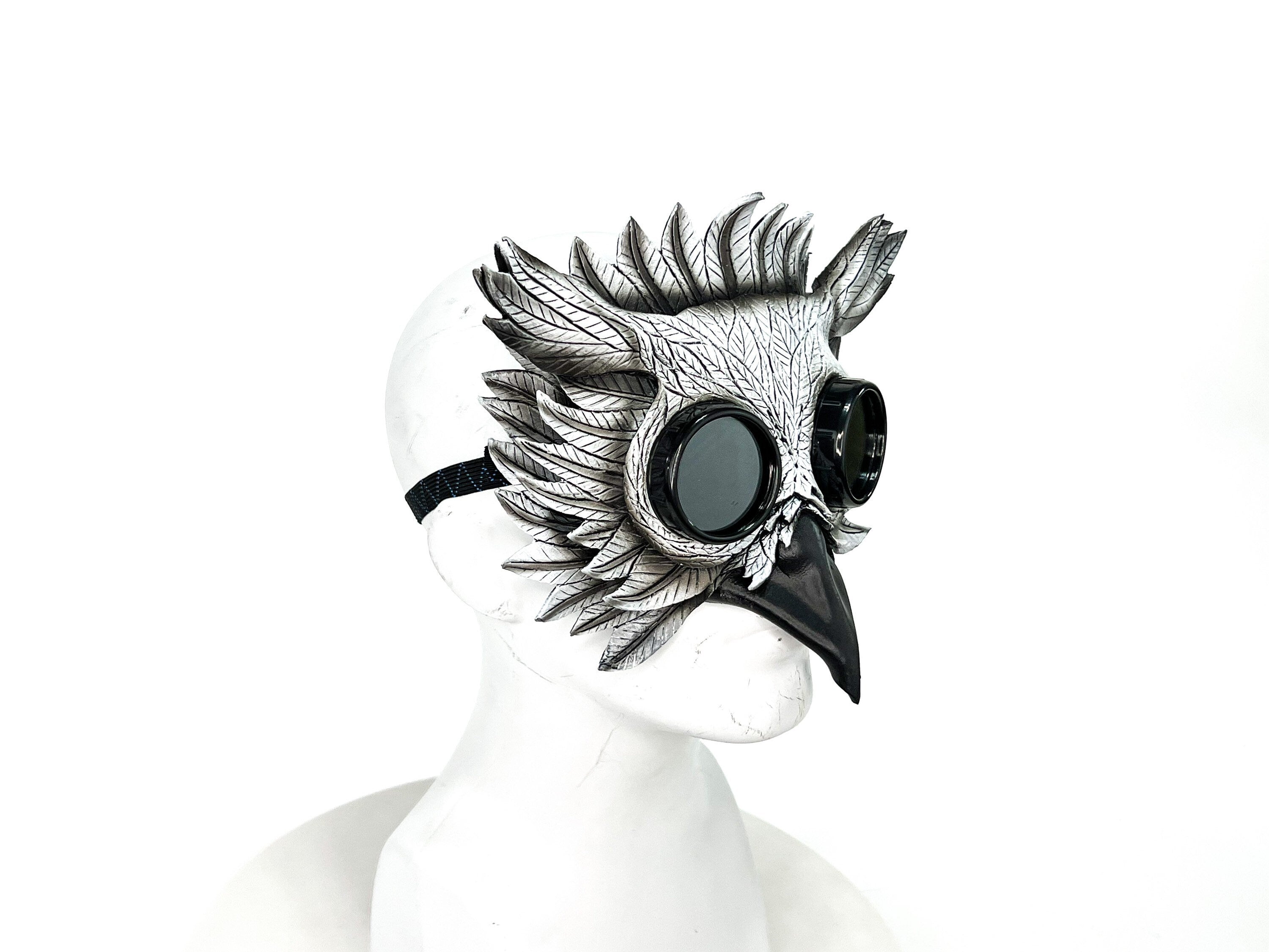 White Horned Owl Goggles Handmade Genuine Leather Mask by Rockwell Masks