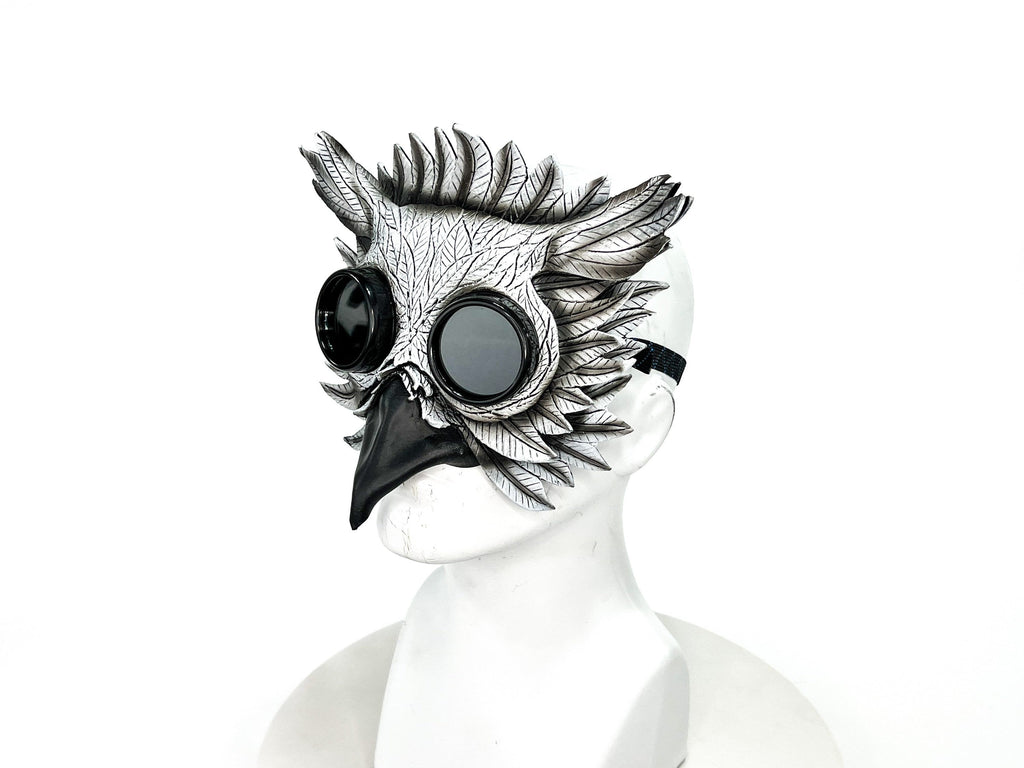 White Horned Owl Goggles Handmade Genuine Leather Mask by Rockwell Masks