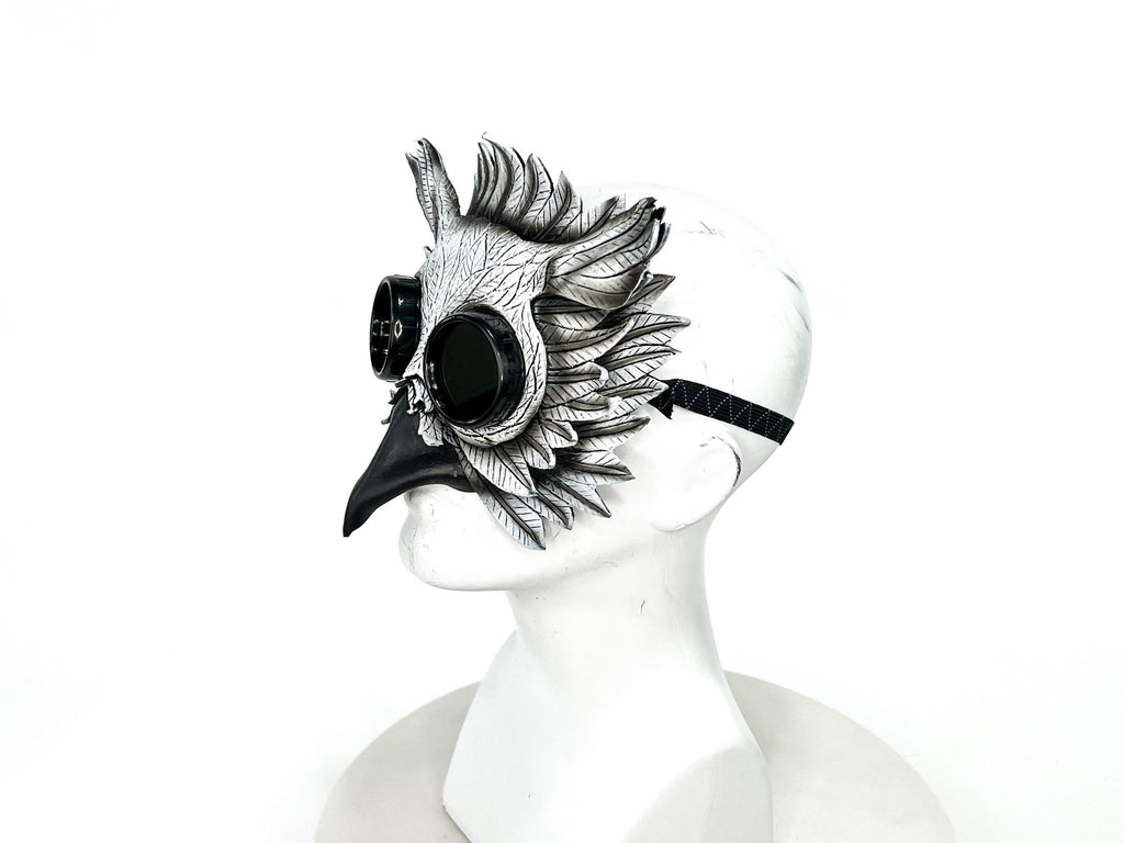 White Horned Owl Goggles Handmade Genuine Leather Mask by Rockwell Masks