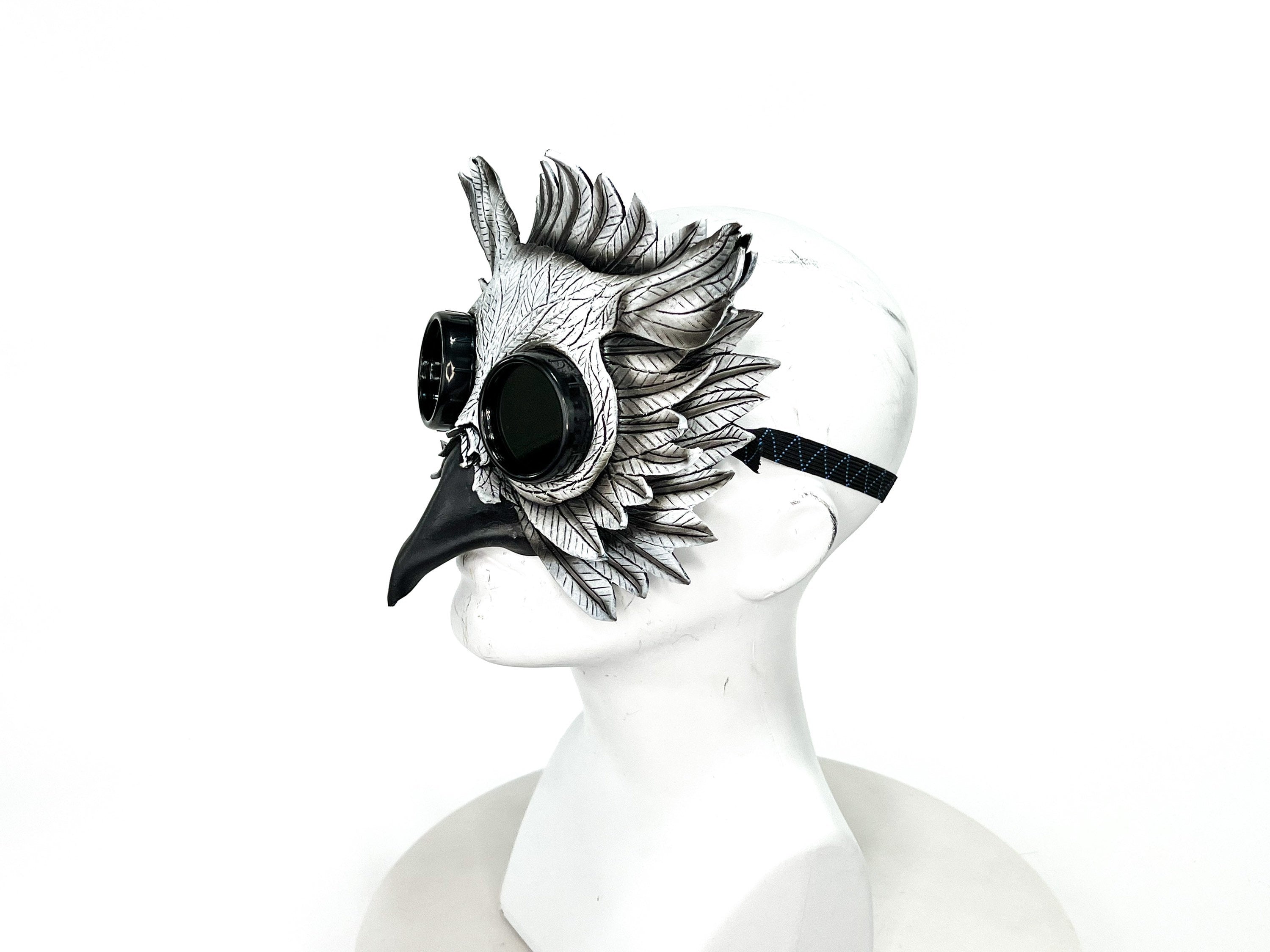 White Horned Owl Goggles Handmade Genuine Leather Mask by Rockwell Masks