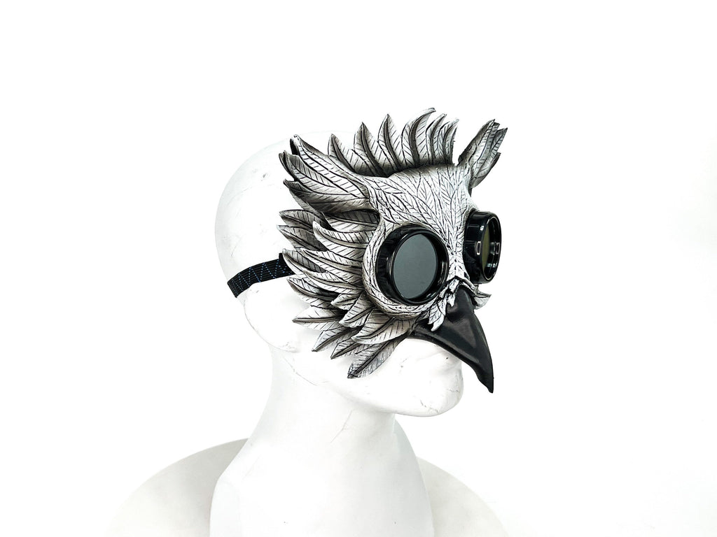 White Horned Owl Goggles Handmade Genuine Leather Mask by Rockwell Masks