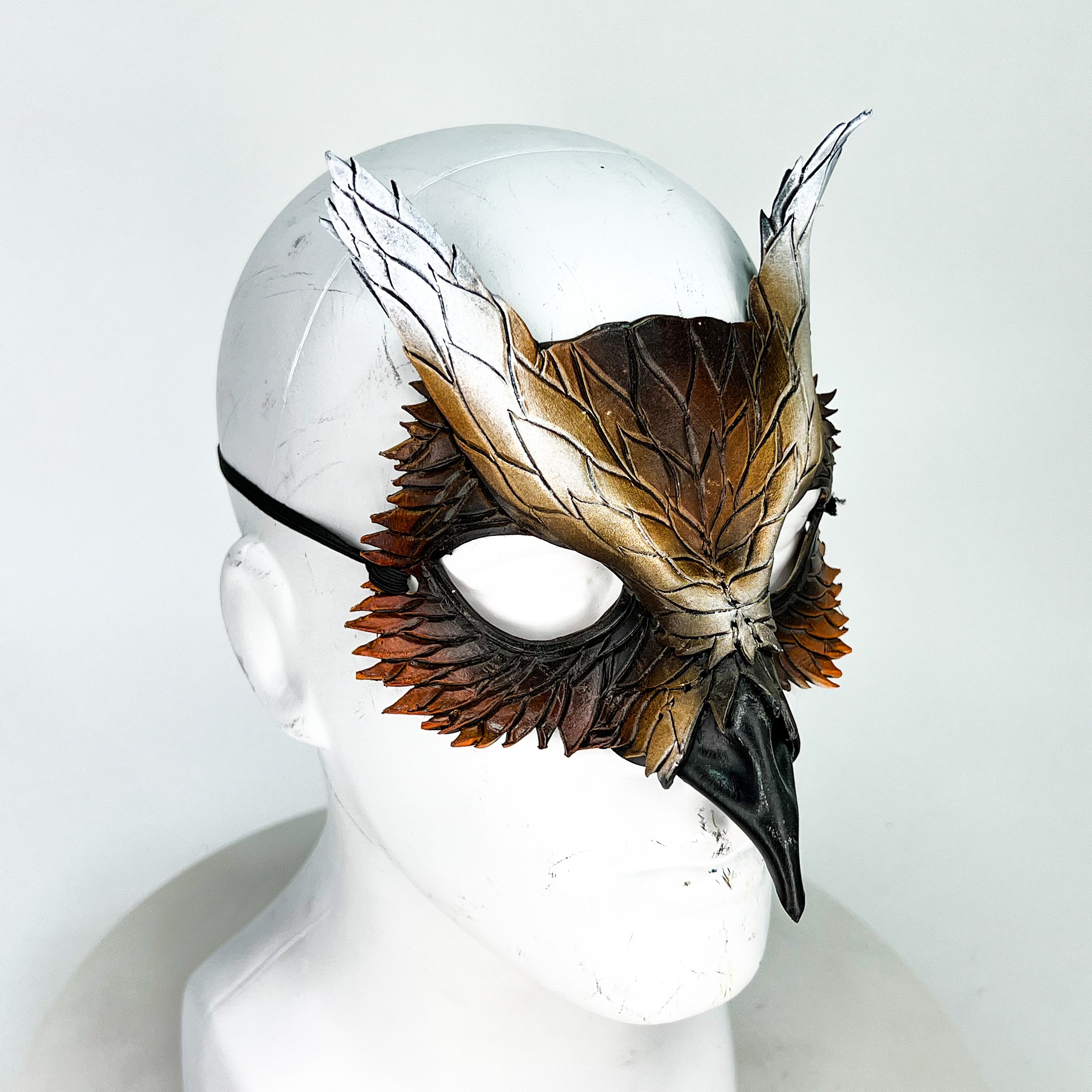 Layered Eagle Owl Handmade Genuine Leather Mask by Rockwell Masks