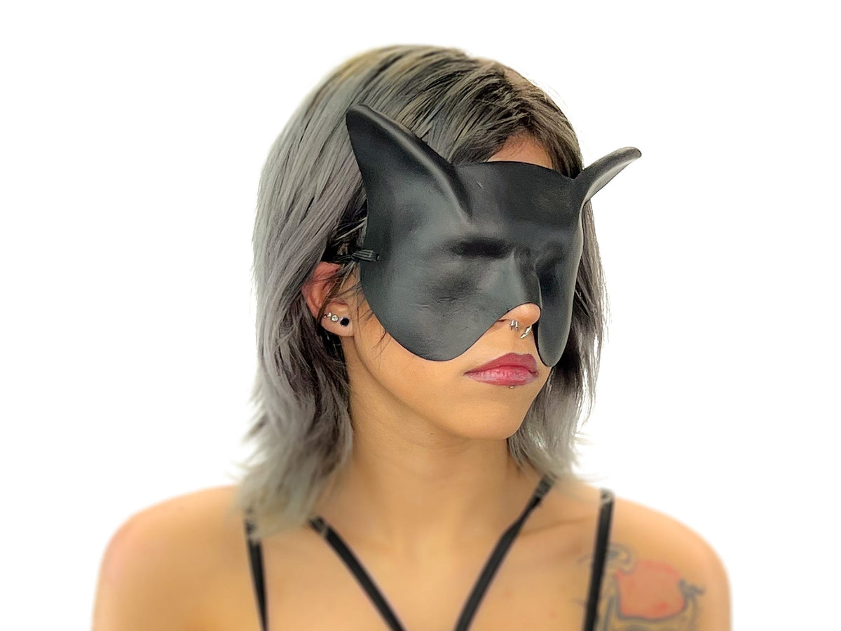 Super Hero Cat Sleep Mask or Blindfold - Handmade Genuine Leather - Optional Deerskin Or Suede Lining by Rockwell Masks
