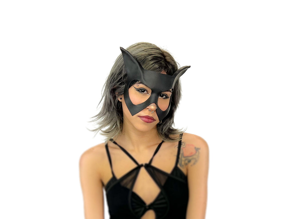 Handmade Genuine Leather Cat Mask by Rockwell Masks