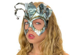 Handmade Genuine Leather Five Point Jester Mask in Patina Silver by Rockwell Masks