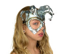 Handmade Genuine Leather Five Point Jester Mask in Patina Silver by Rockwell Masks