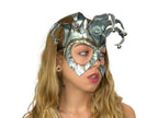 Handmade Genuine Leather Five Point Jester Mask in Patina Silver by Rockwell Masks