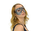 Dual Layer Ornate Masquerade Handmade Genuine Leather Eye Mask in Silver by Rockwell Masks