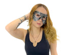 Dual Layer Ornate Masquerade Handmade Genuine Leather Eye Mask in Silver by Rockwell Masks