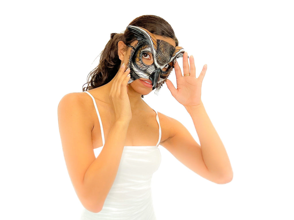 In Stock - Horned Owl Handmade Genuine Leather Mask by Rockwell Masks