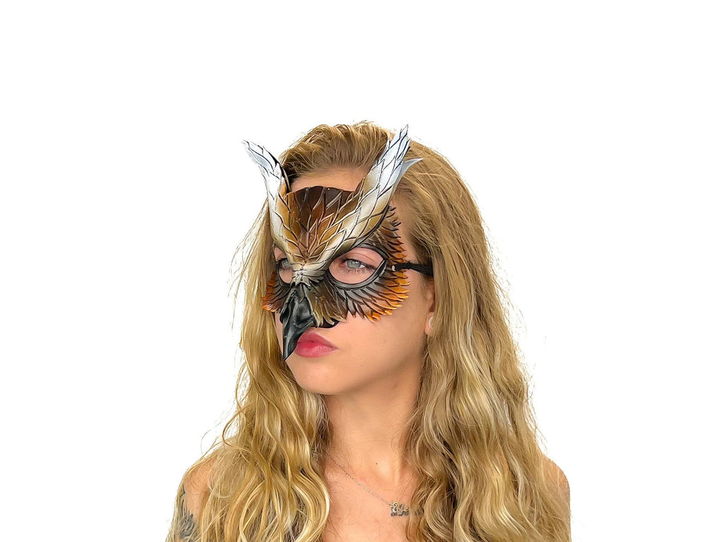 Layered Eagle Owl Handmade Genuine Leather Mask by Rockwell Masks