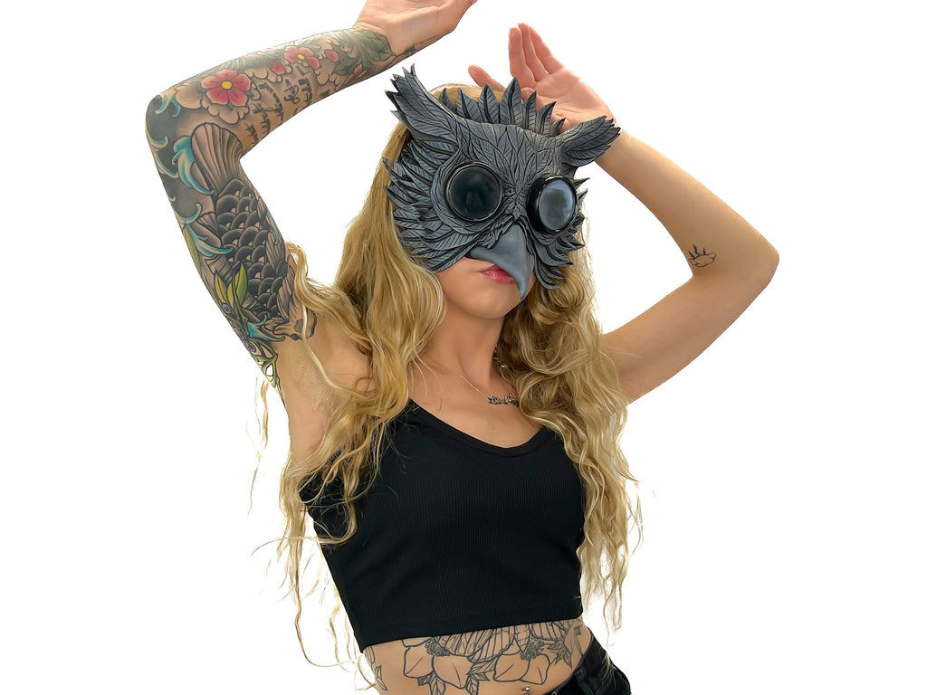 Black Raven Goggles Handmade Genuine Leather Mask by Rockwell Masks