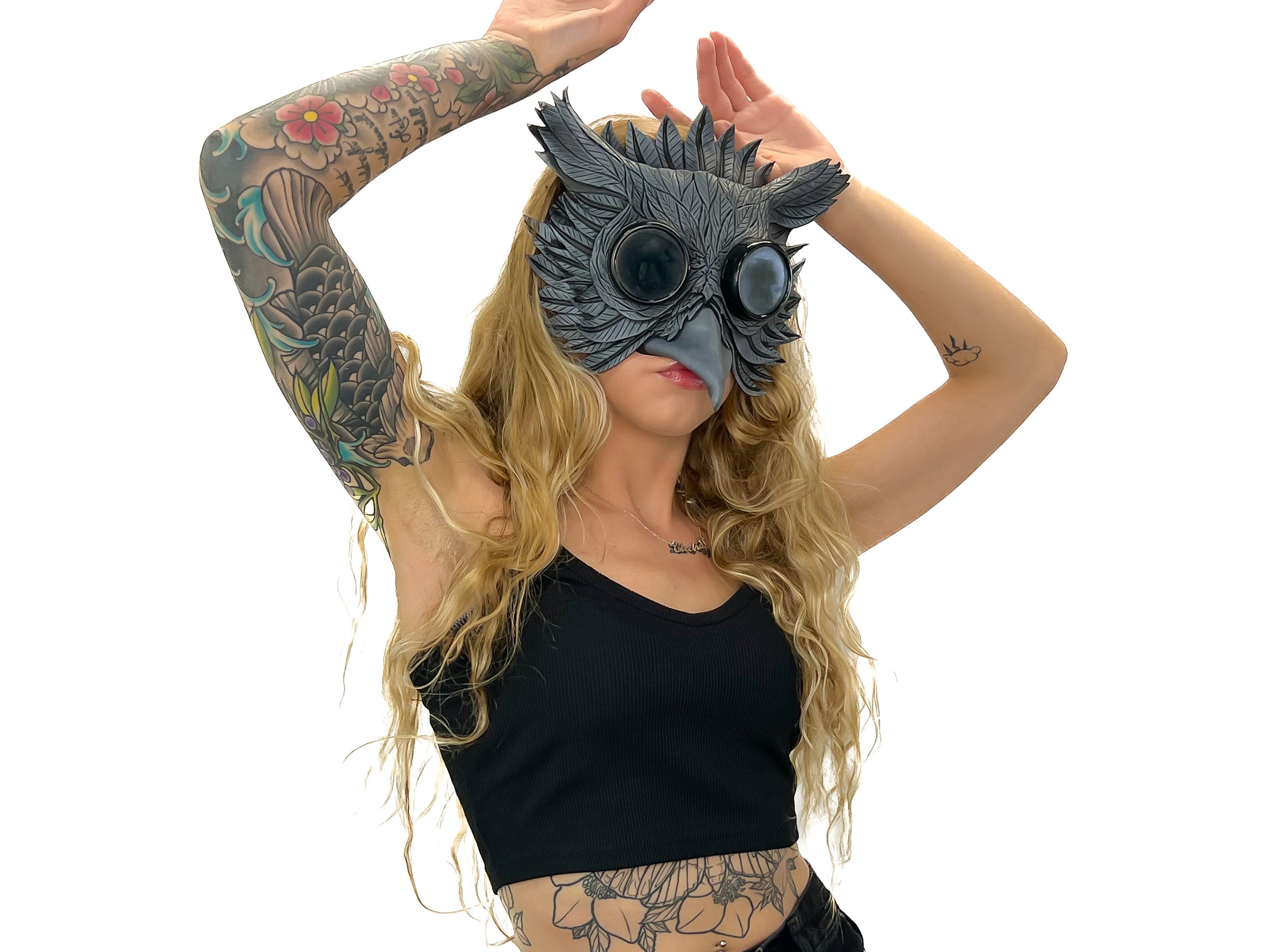 Black Raven Goggles Handmade Genuine Leather Mask by Rockwell Masks