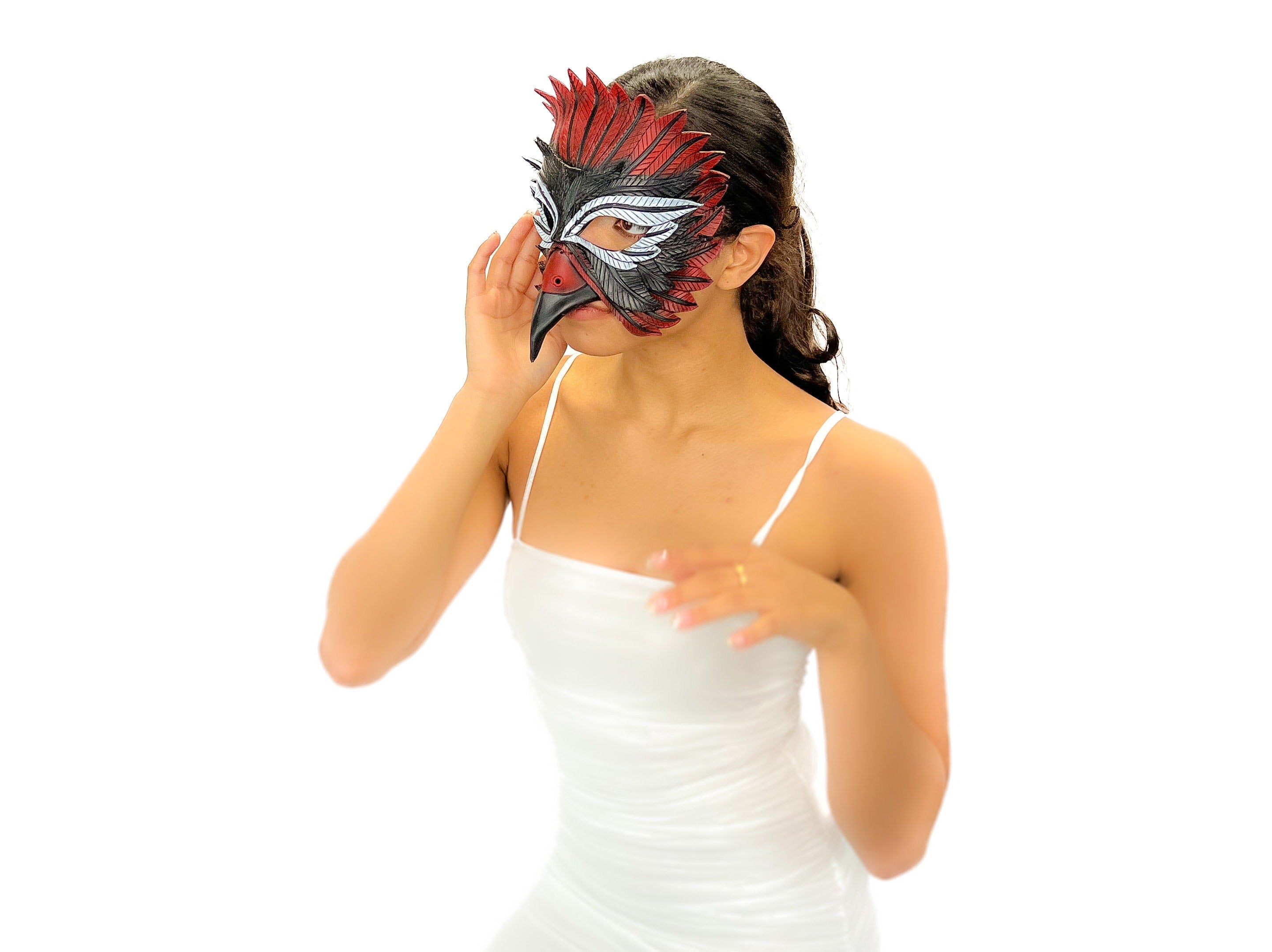 Red Raven Handmade Genuine Leather Mask by Rockwell Masks