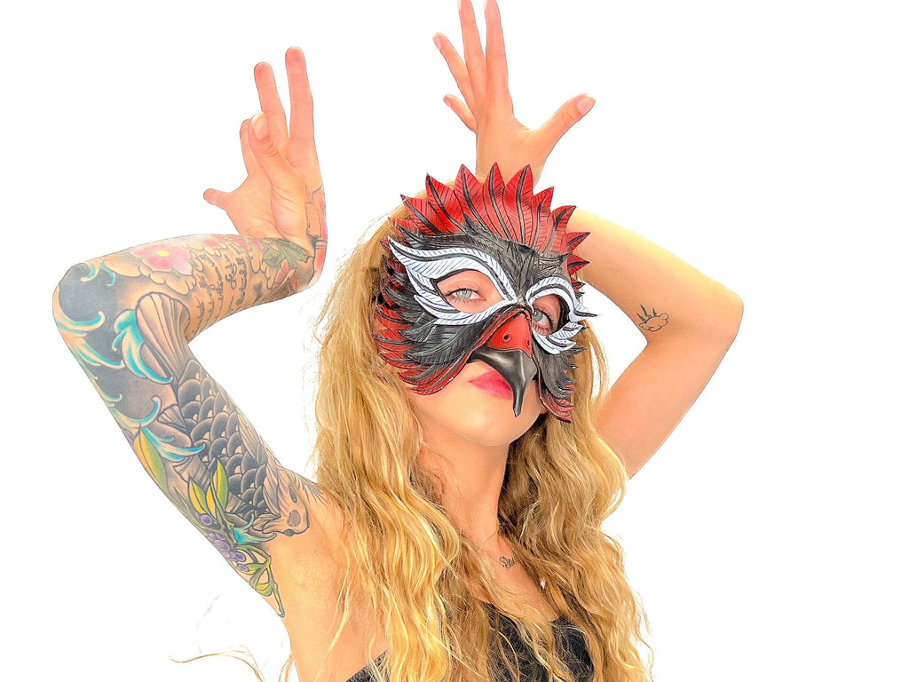 Red Raven Handmade Genuine Leather Mask by Rockwell Masks
